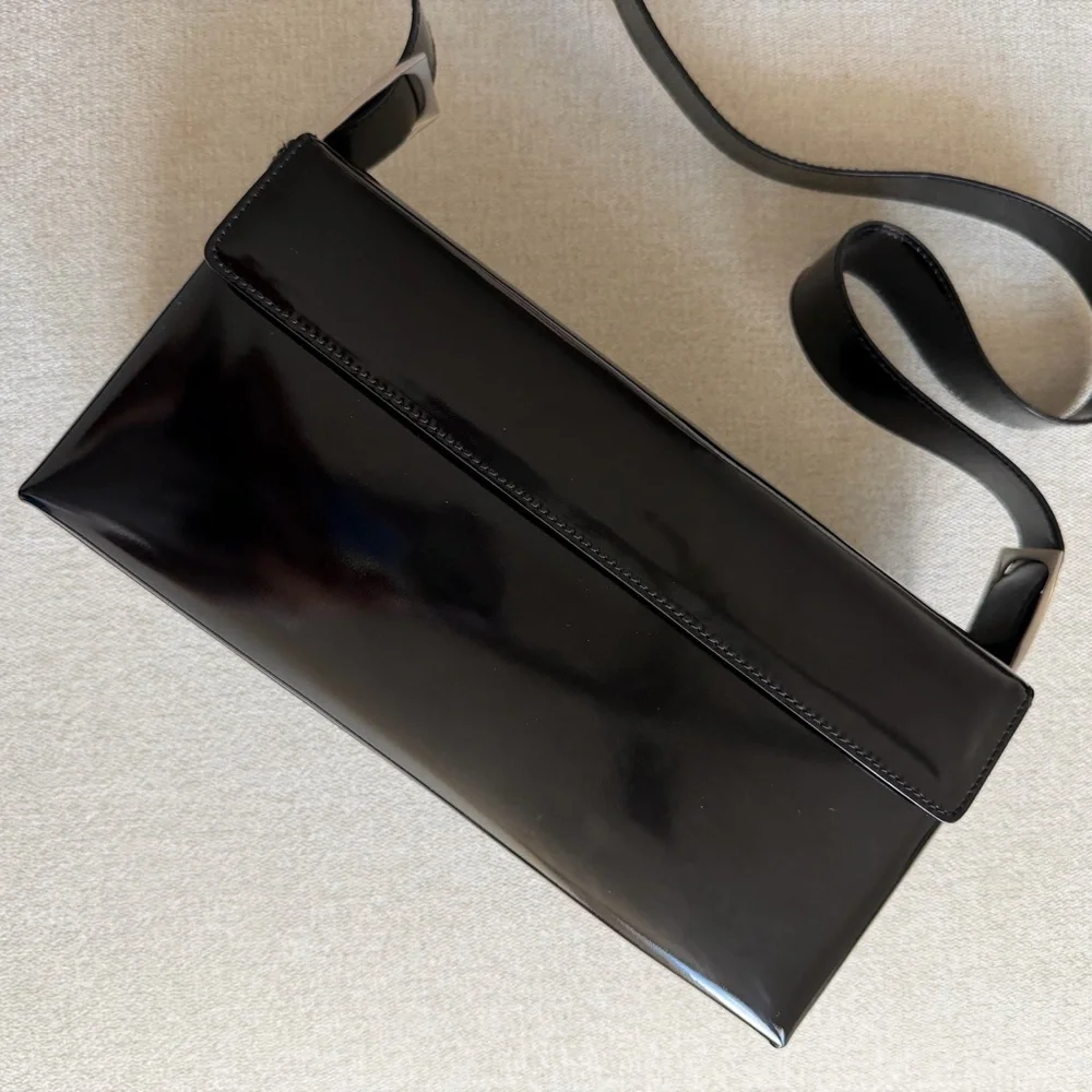 Salvatore Ferragamo Black Patent Leather Shoulder Bag - 90s Vintage